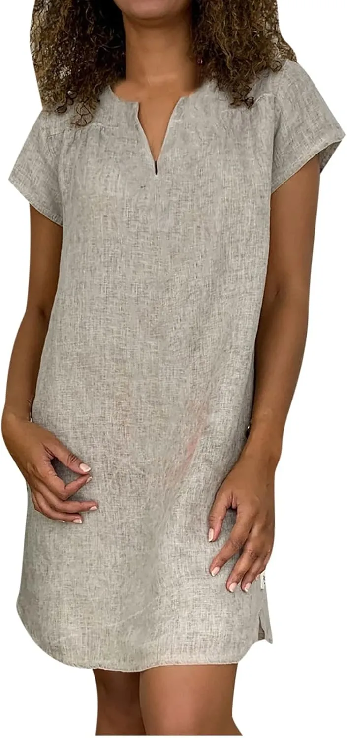 Mini Dresses for Women Summer V Neck Short Sleeve Solid Color Irregular Hem Casual Beach Vacation Shift Dress