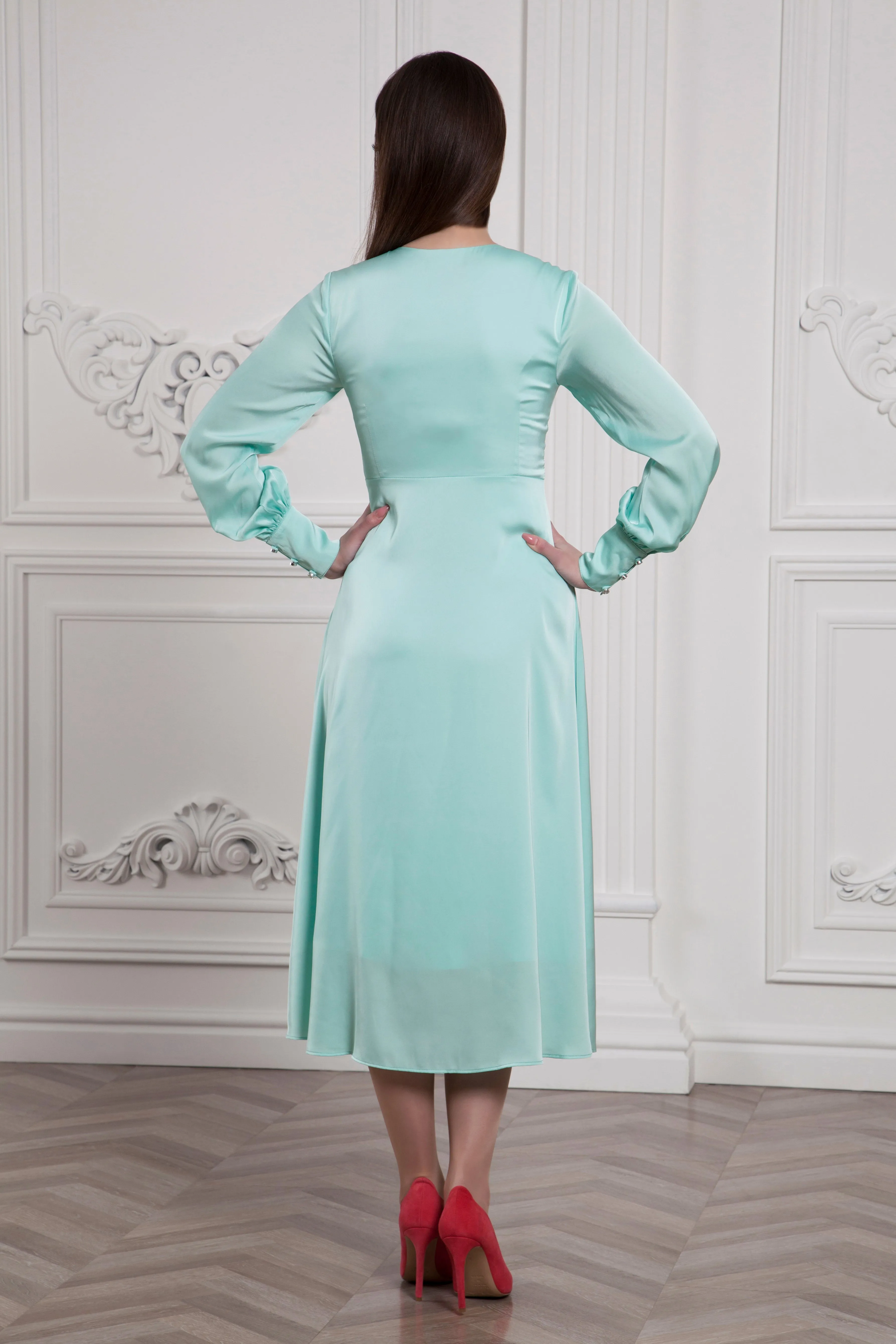 Mint necktie flowy midi dress
