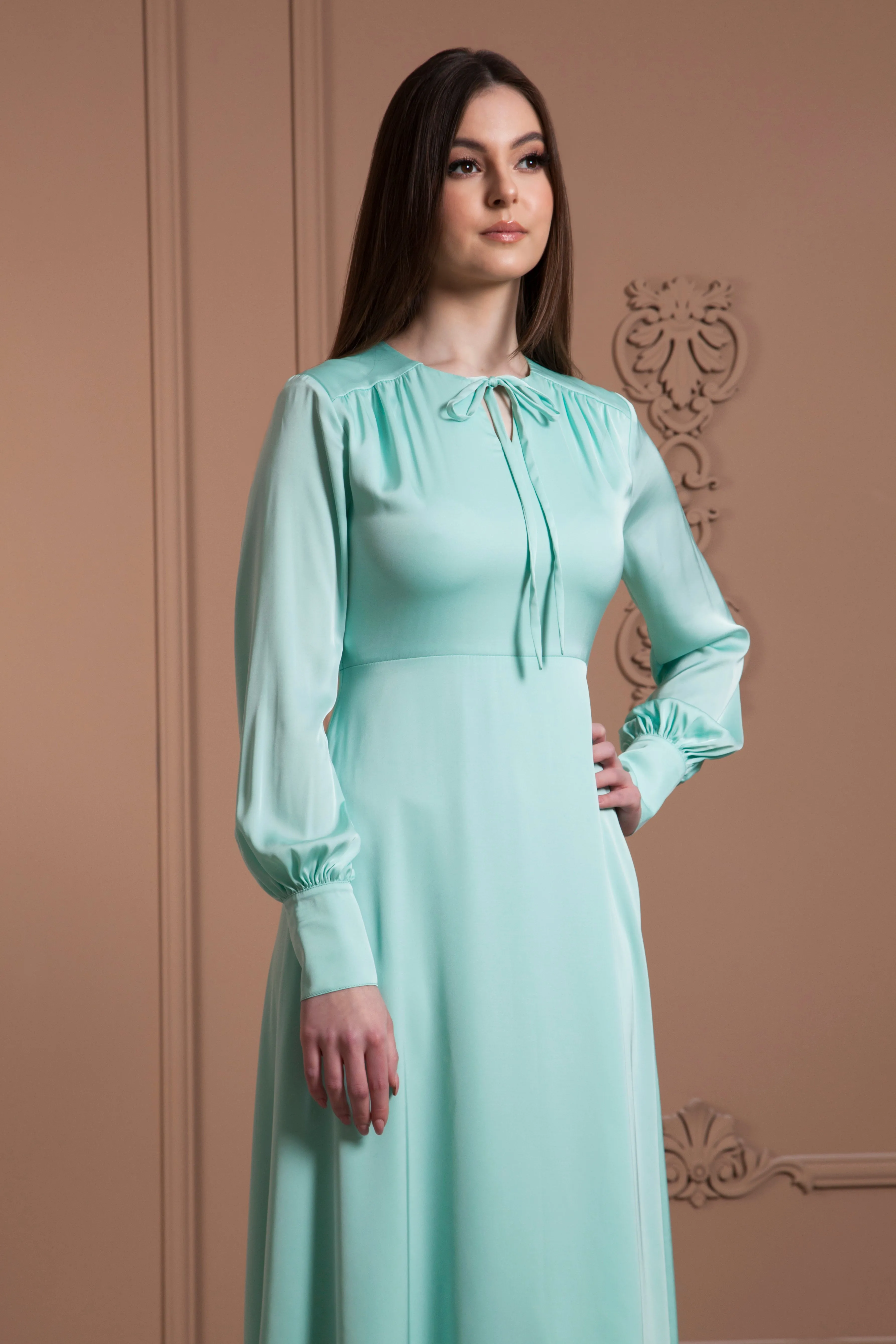 Mint necktie flowy midi dress
