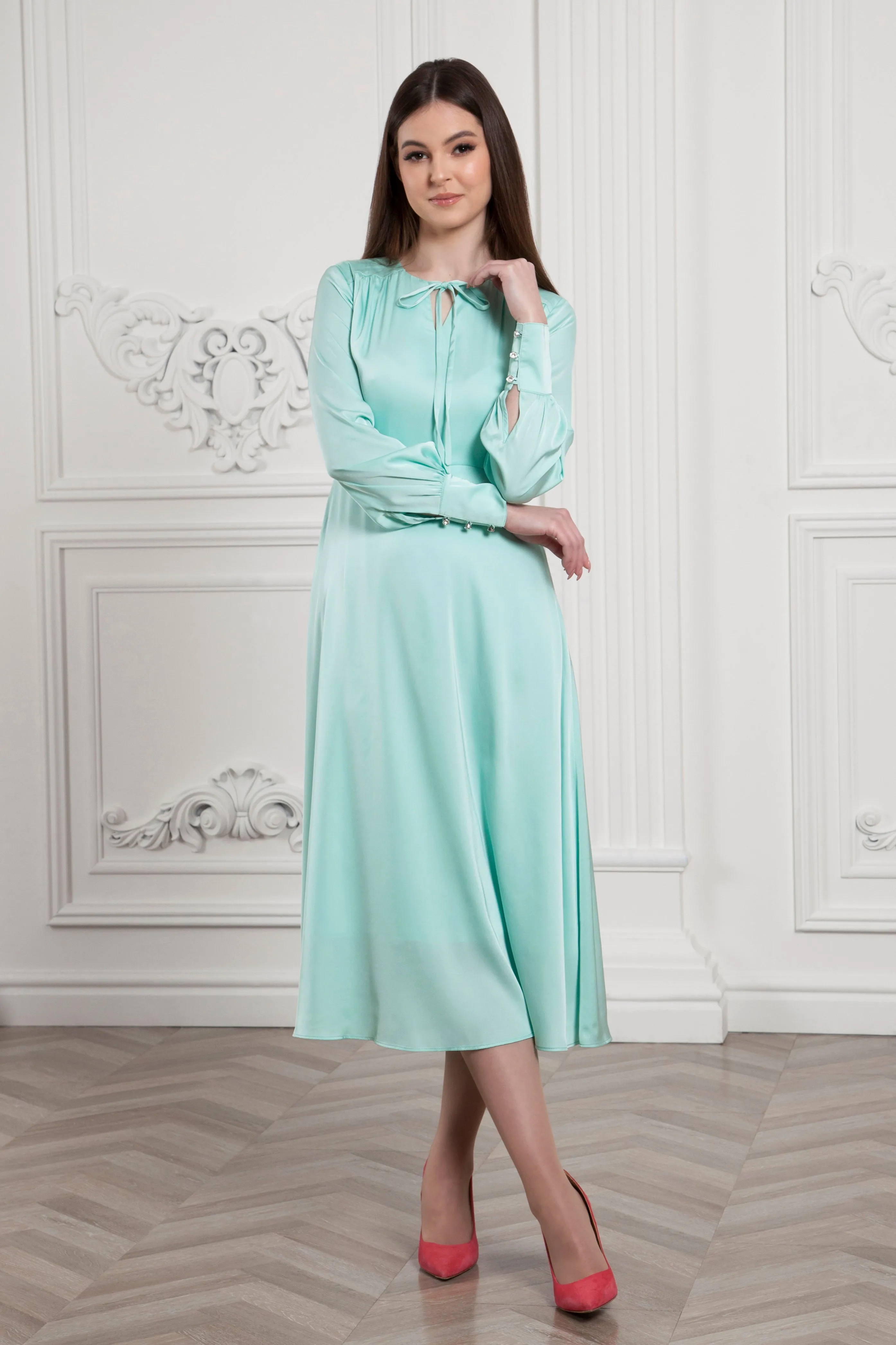 Mint necktie flowy midi dress