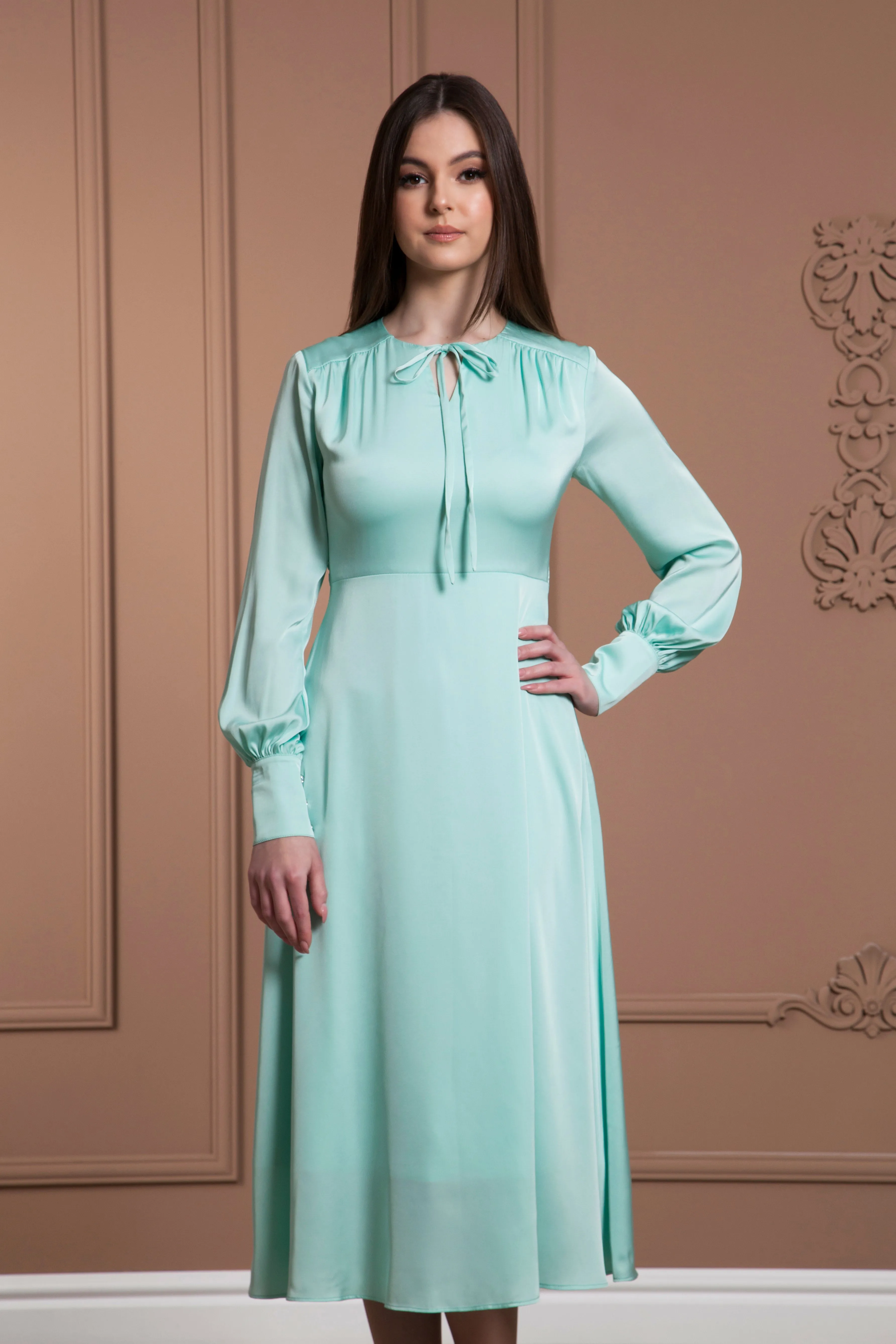 Mint necktie flowy midi dress