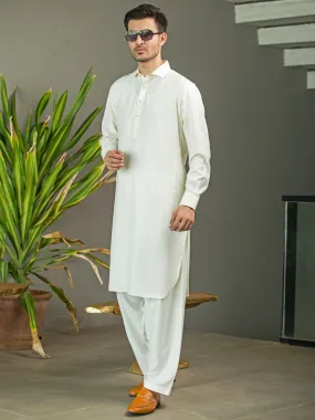 Off White Blended Kameez Shalwar - ALWA-KS-249
