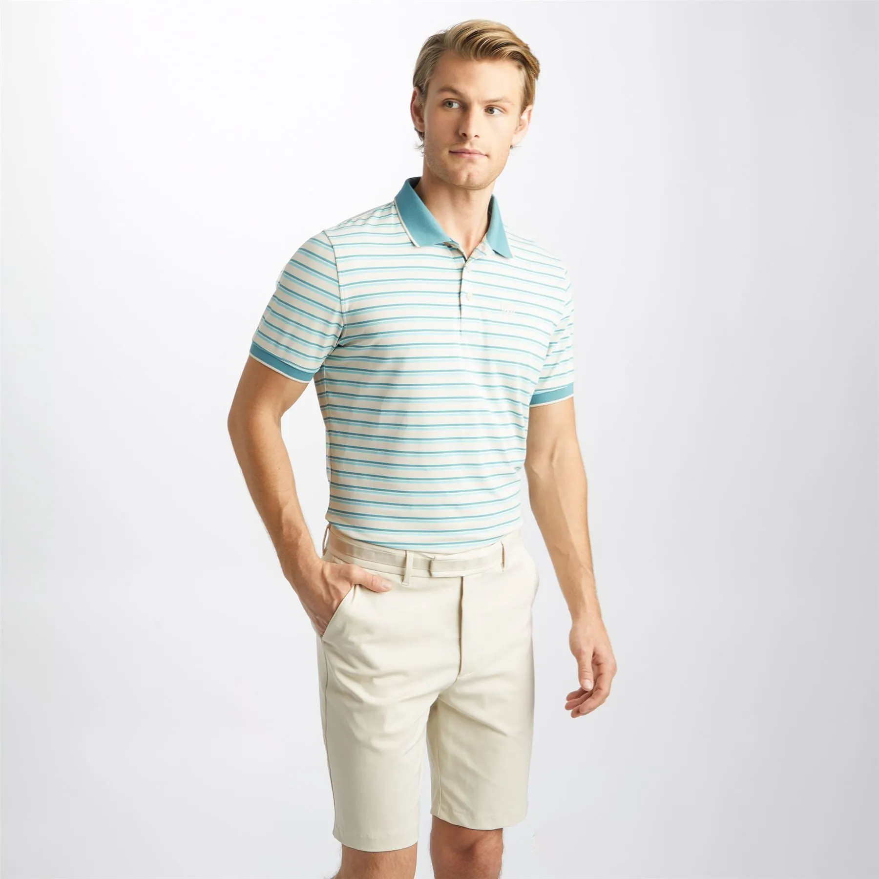 Perforated Stripe Rib Collar Polo Stone - AW23