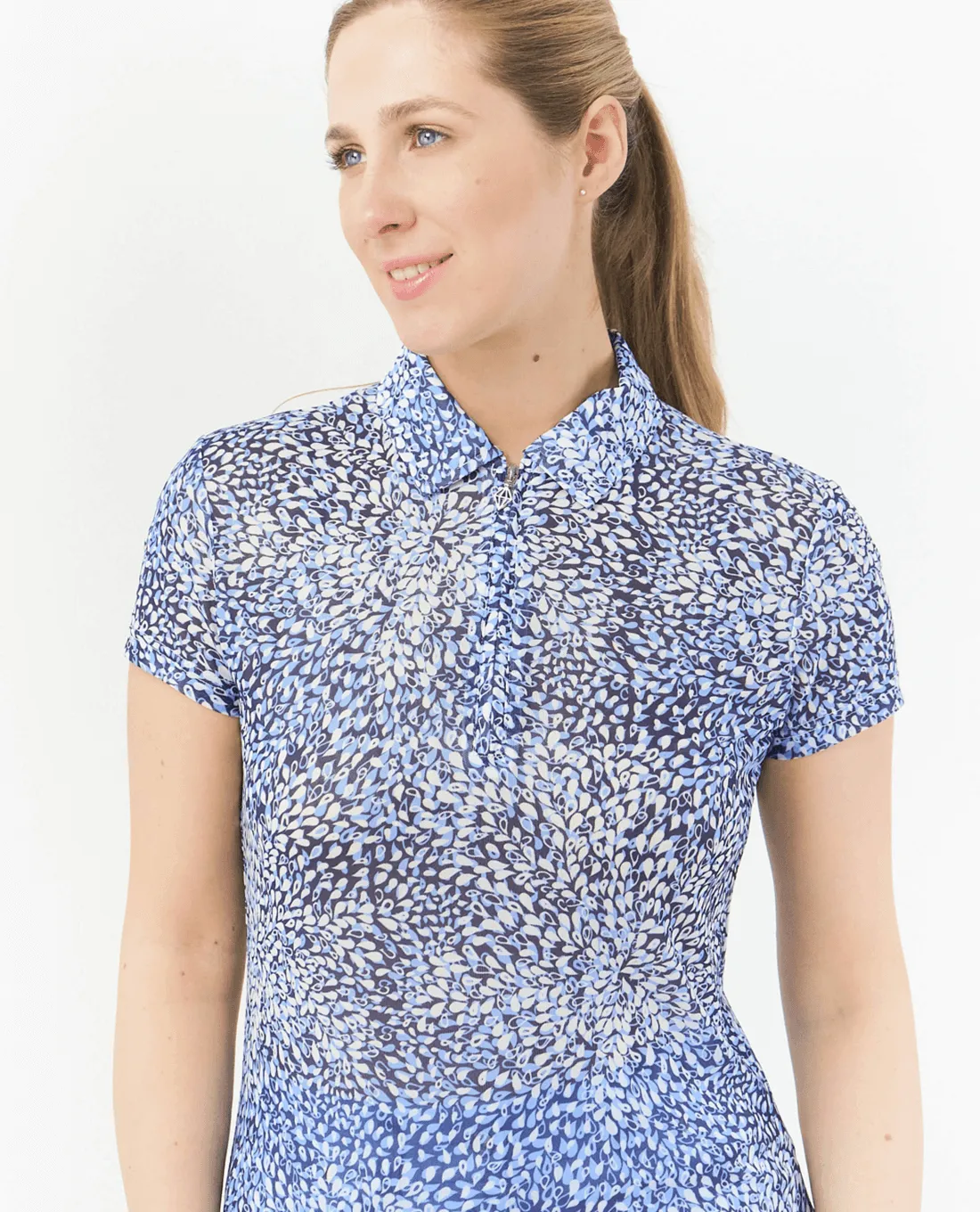 PURE GOLF Serendipity Cap Sleeve Mesh Top 051 Peardrop Sapphire