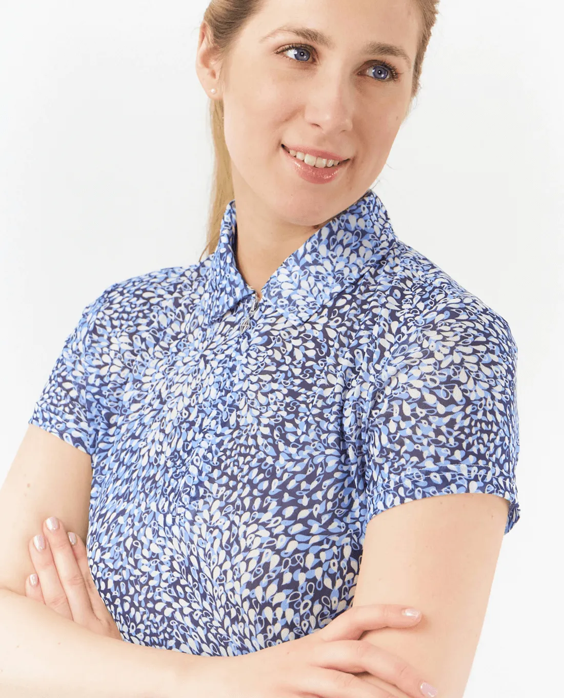 PURE GOLF Serendipity Cap Sleeve Mesh Top 051 Peardrop Sapphire