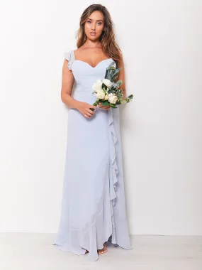 Regan - Light Blue Bridesmaid Dress with Shoulder Ruffles
