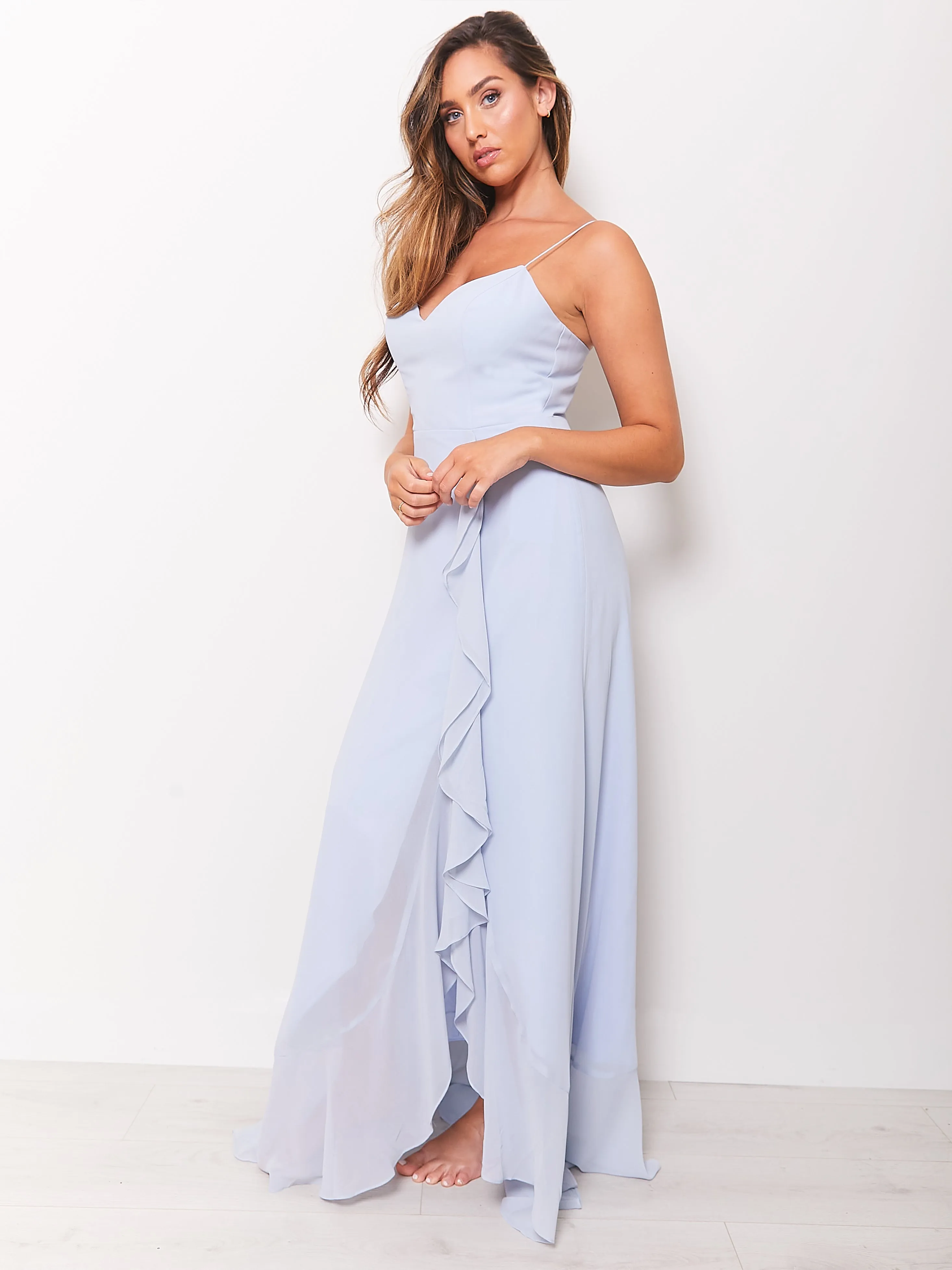 Regan - Light Blue Bridesmaid Dress with Shoulder Ruffles