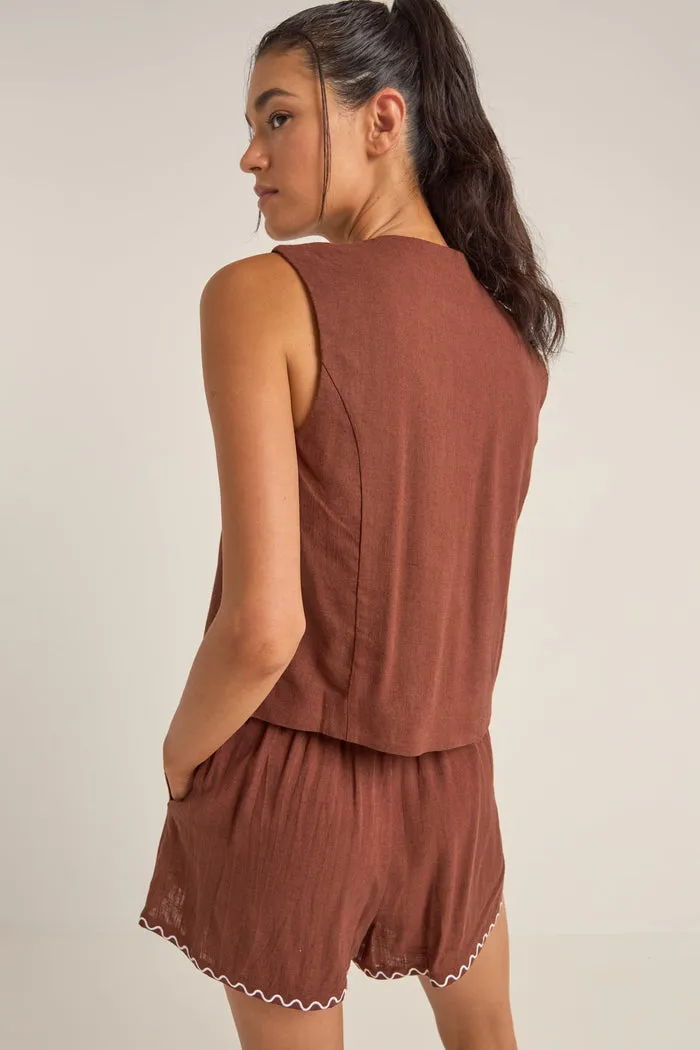 Rhythm Solis Embroidered Vest - CHOCOLATE