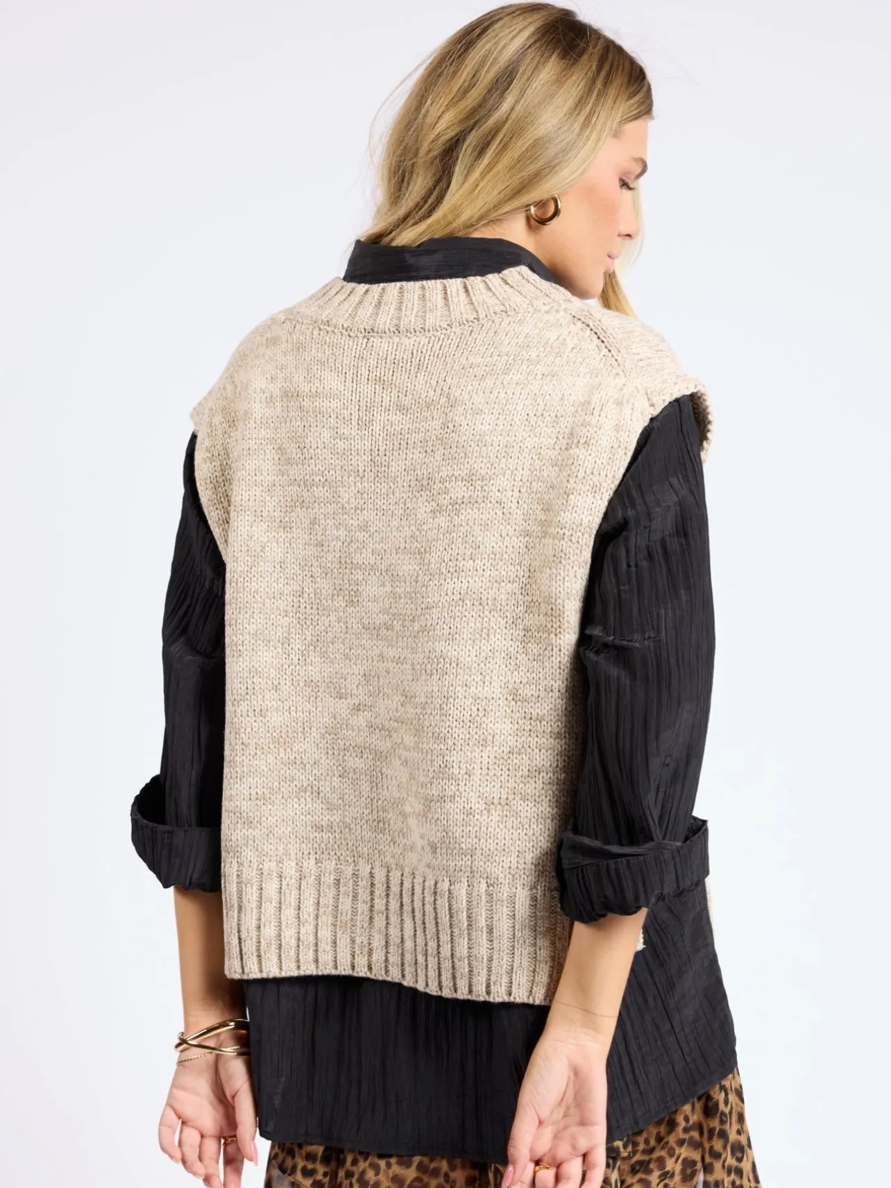 Sage the Label Individually Side Tie Sweater Vest- Oatmeal