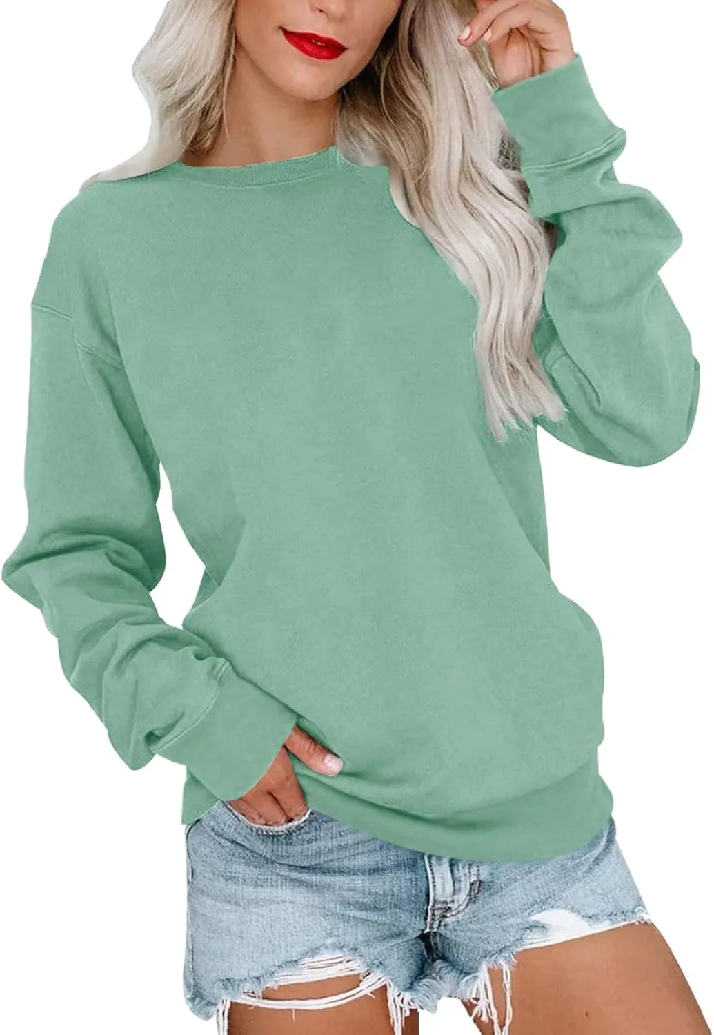 SHAOBGE Womens Fall Crewneck Sweatshirt Light Weight Casual Long Sleeve Oversized Sweatshirt Cute Pullover Fit Hoodies Tops