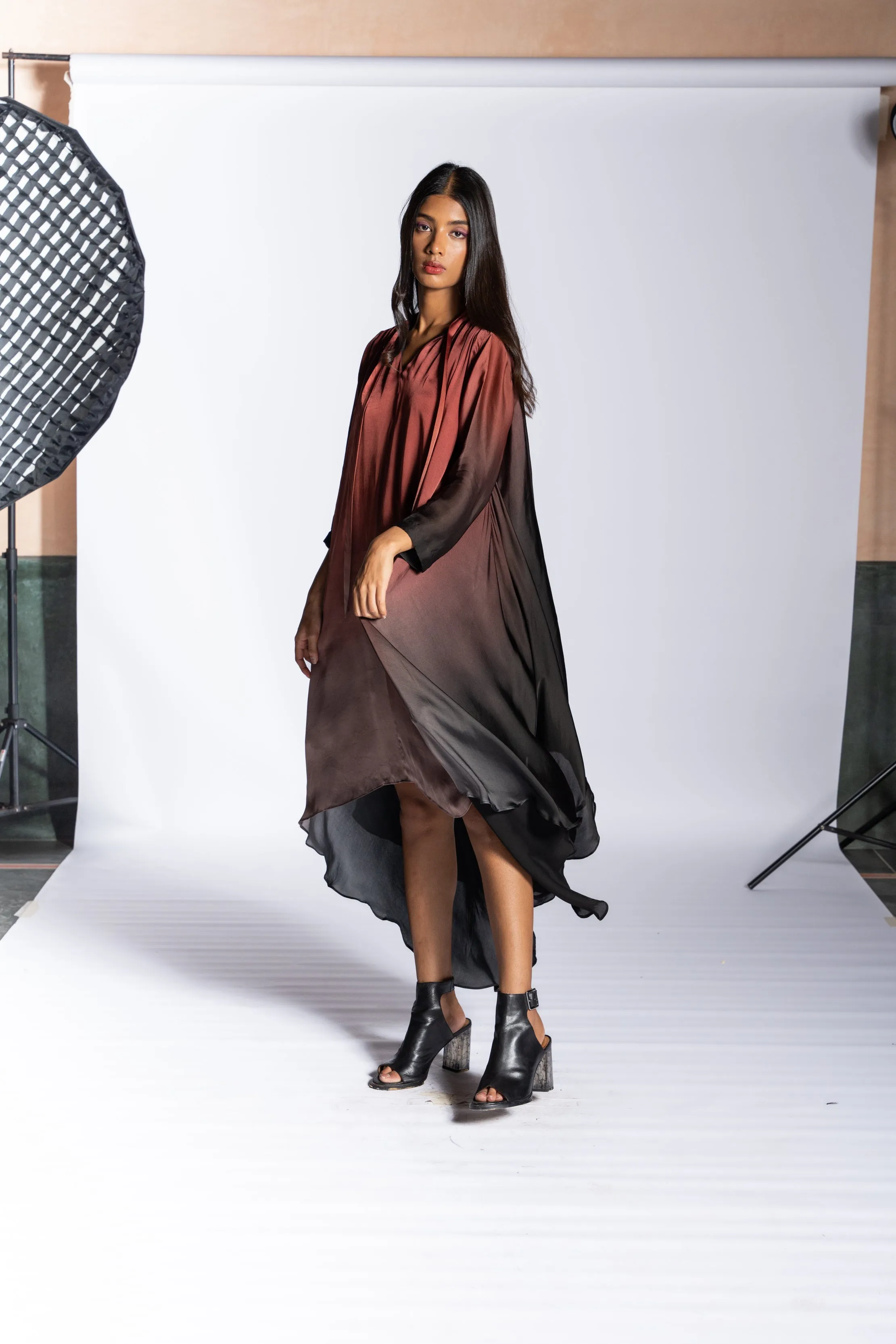 Shoulder Pleate Dress Purple