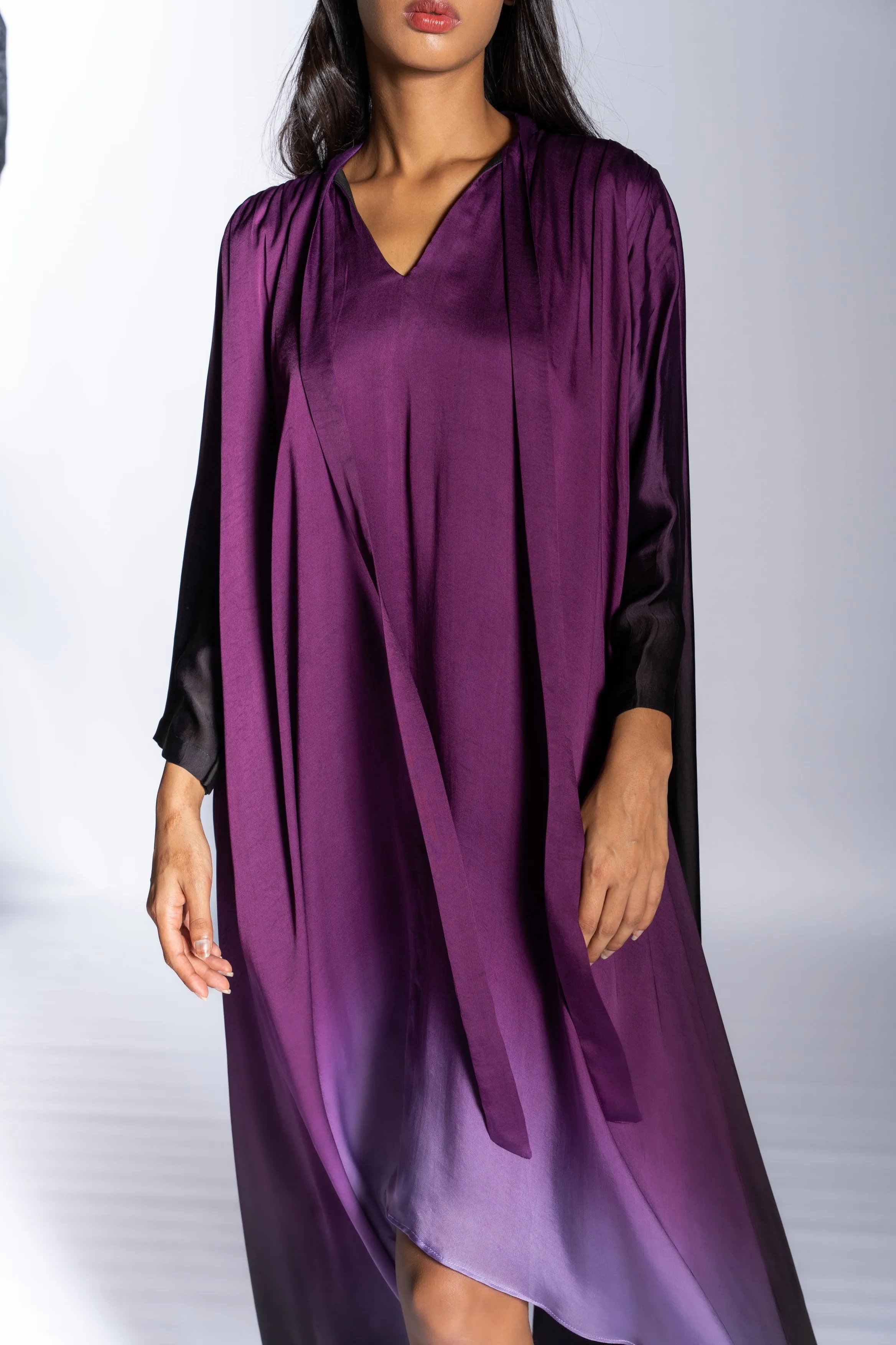 Shoulder Pleate Dress Purple
