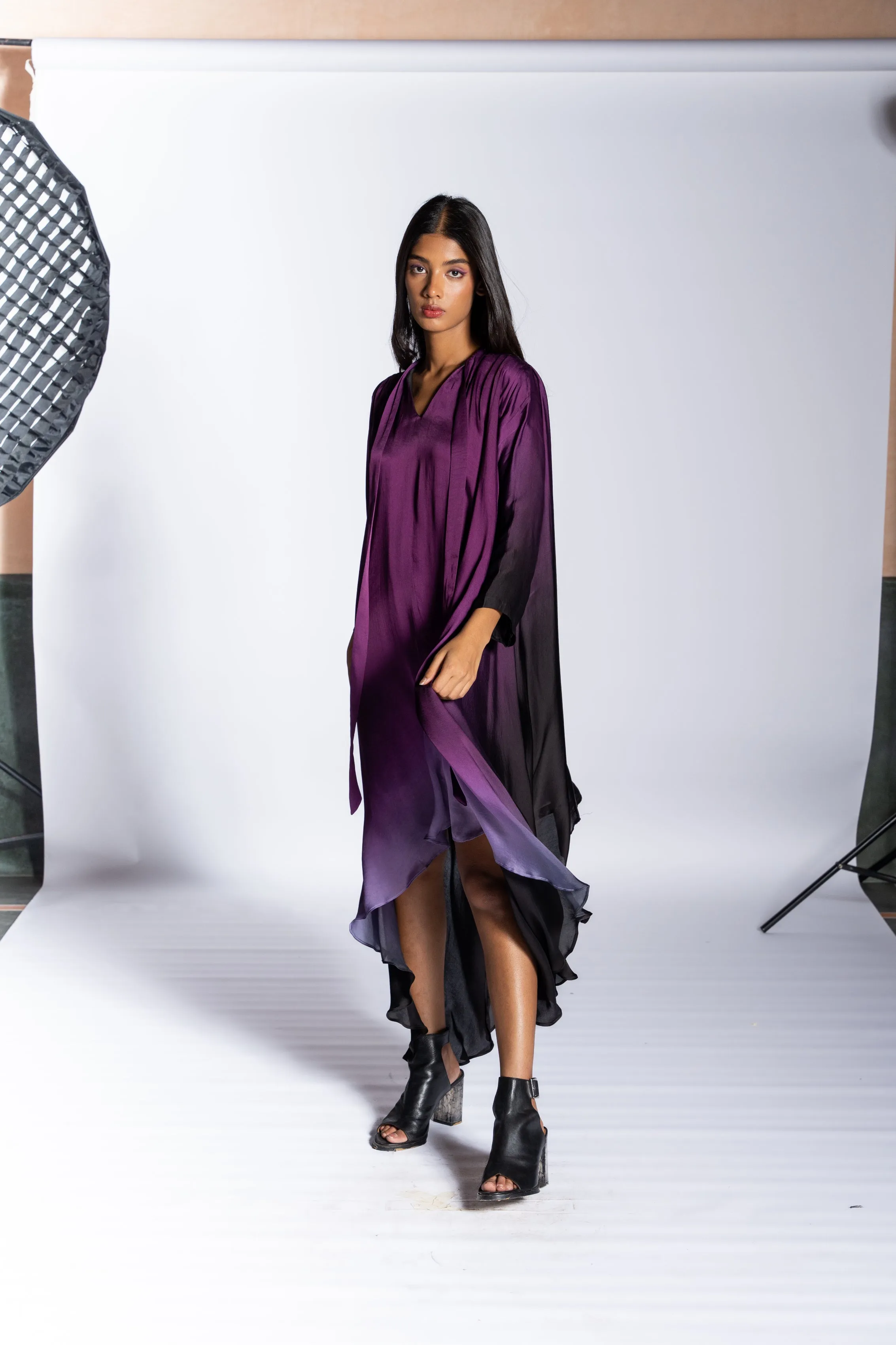 Shoulder Pleate Dress Purple
