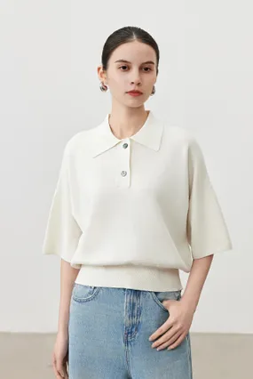 Silk Blend Drop Shoulder Short Sleeve Knit Polo