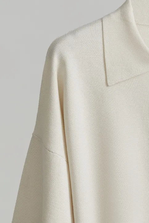 Silk Blend Drop Shoulder Short Sleeve Knit Polo