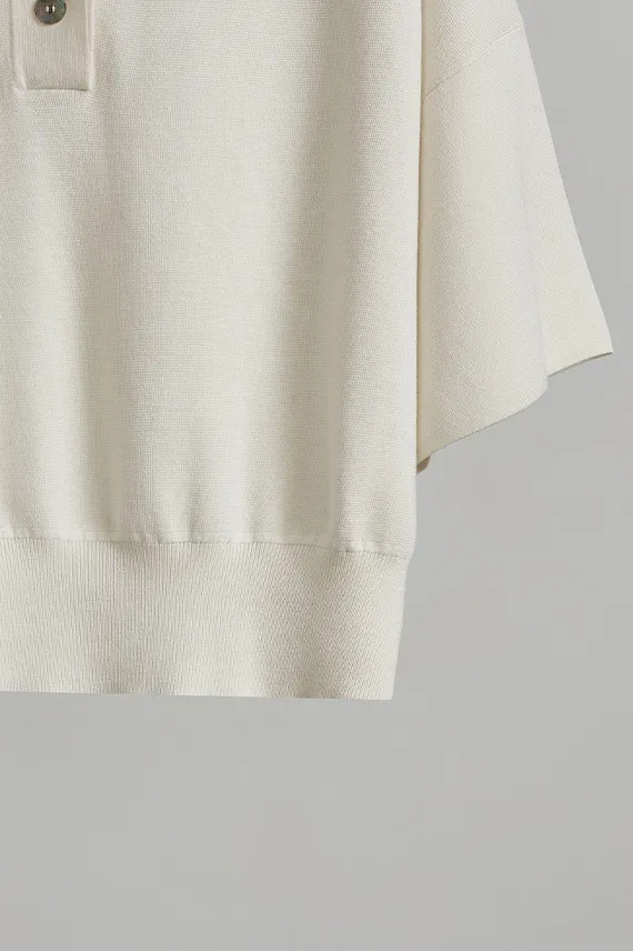 Silk Blend Drop Shoulder Short Sleeve Knit Polo