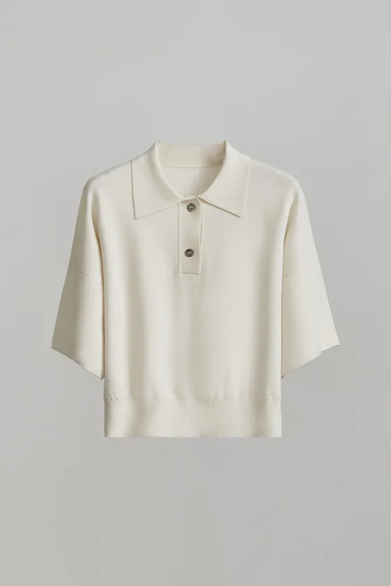 Silk Blend Drop Shoulder Short Sleeve Knit Polo