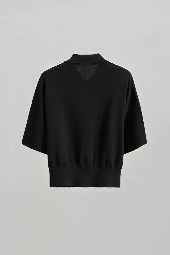Silk Blend Drop Shoulder Short Sleeve Knit Polo