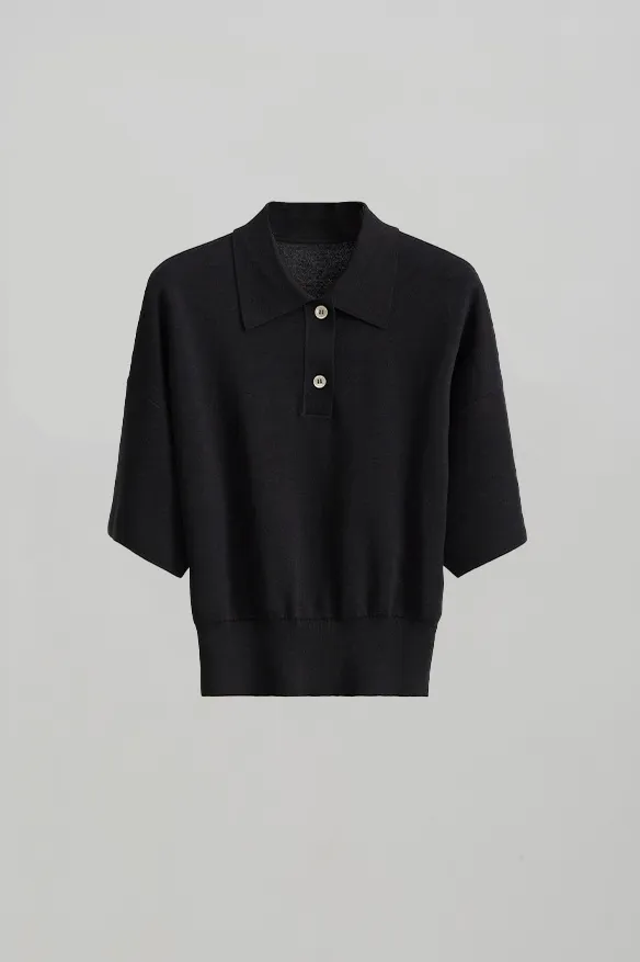 Silk Blend Drop Shoulder Short Sleeve Knit Polo