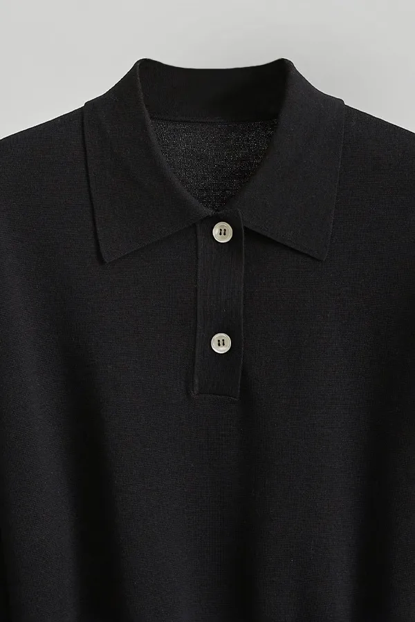 Silk Blend Drop Shoulder Short Sleeve Knit Polo