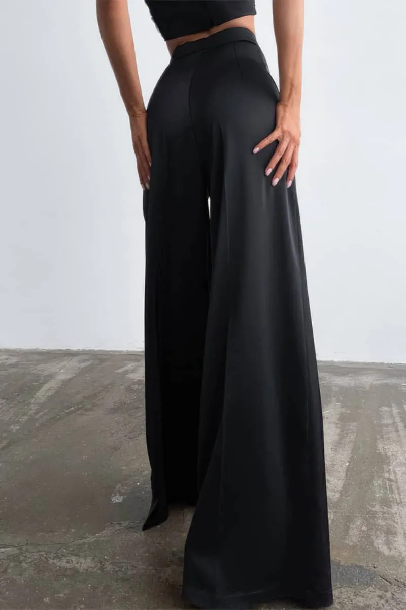 Simulated Silk Satin Draped Ice Silk Wide-Leg Trousers