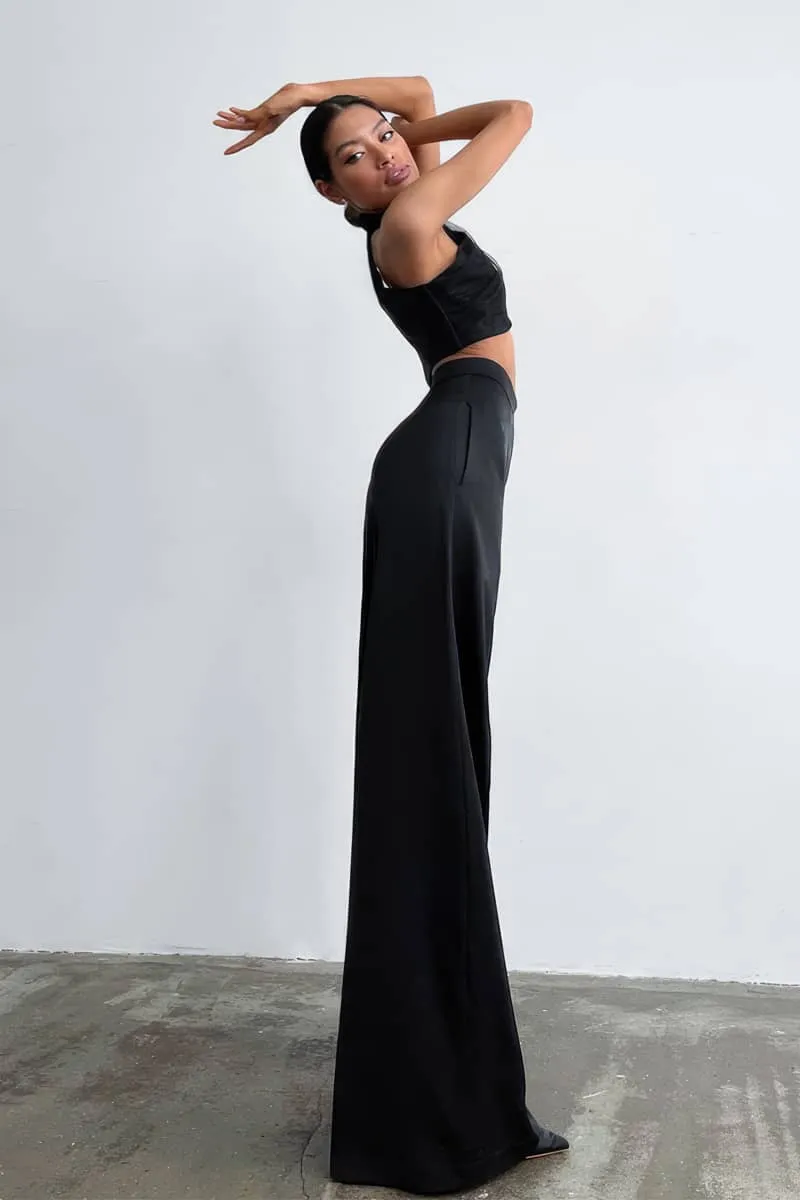 Simulated Silk Satin Draped Ice Silk Wide-Leg Trousers