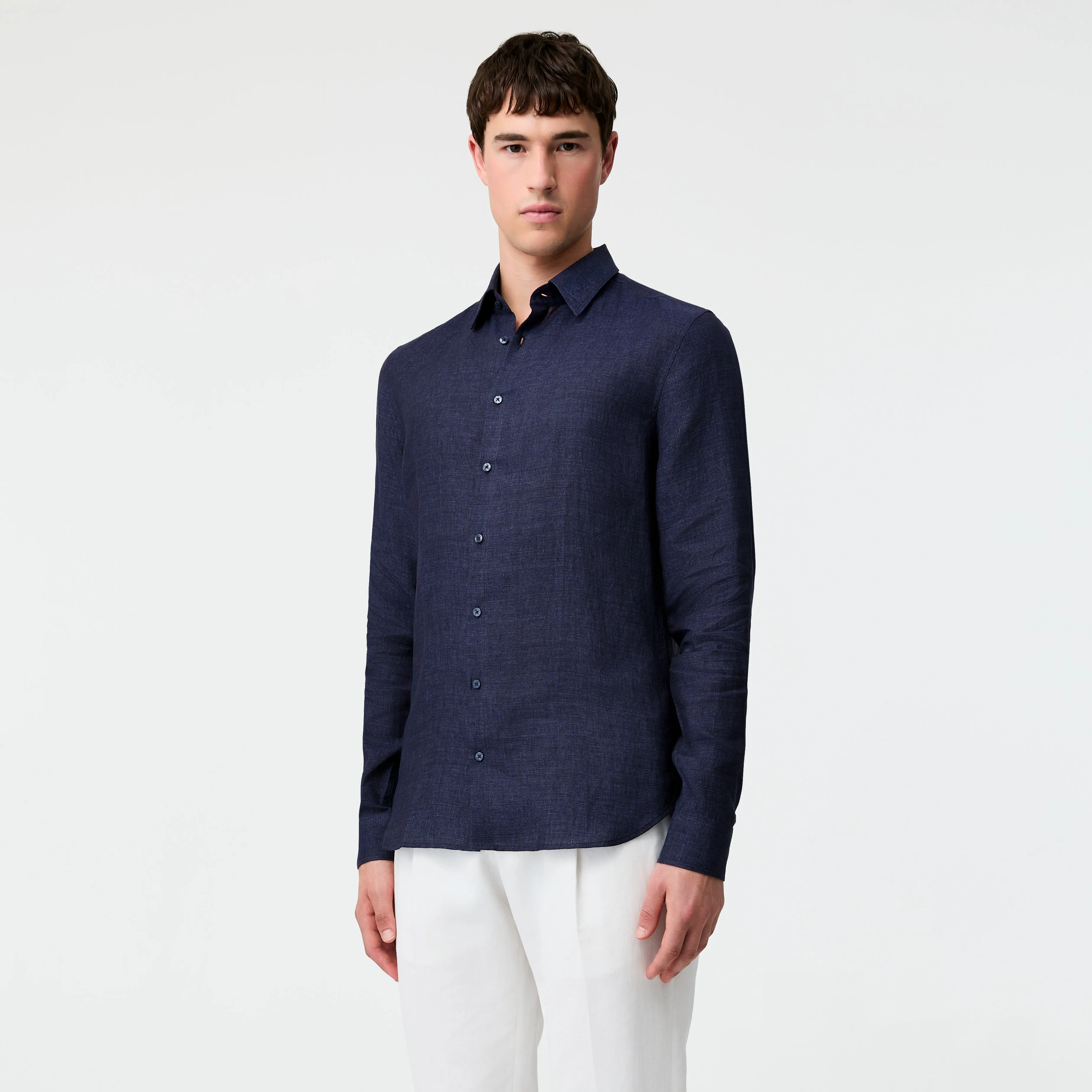 Tailored Fit Fine Linen Shirt Navy