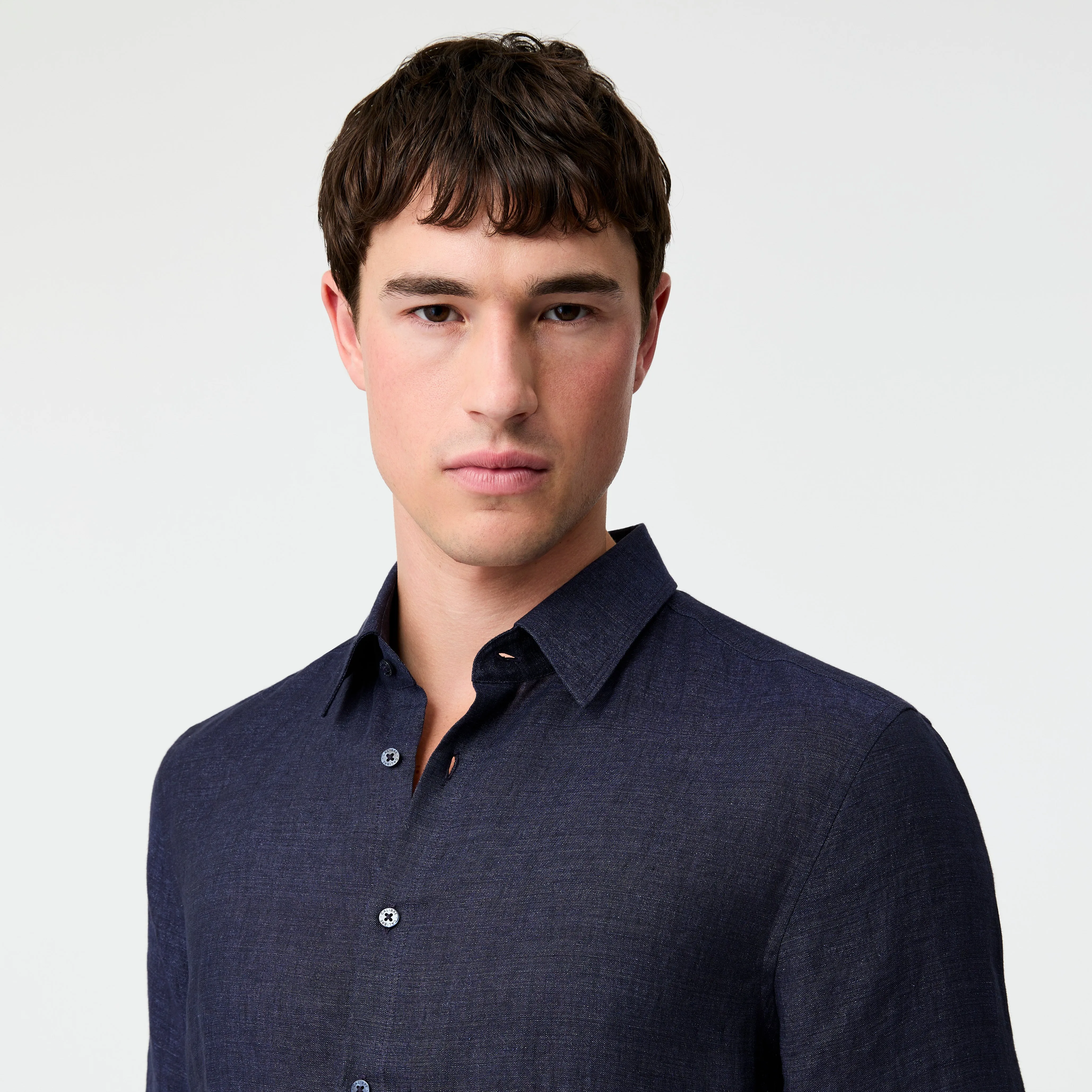 Tailored Fit Fine Linen Shirt Navy