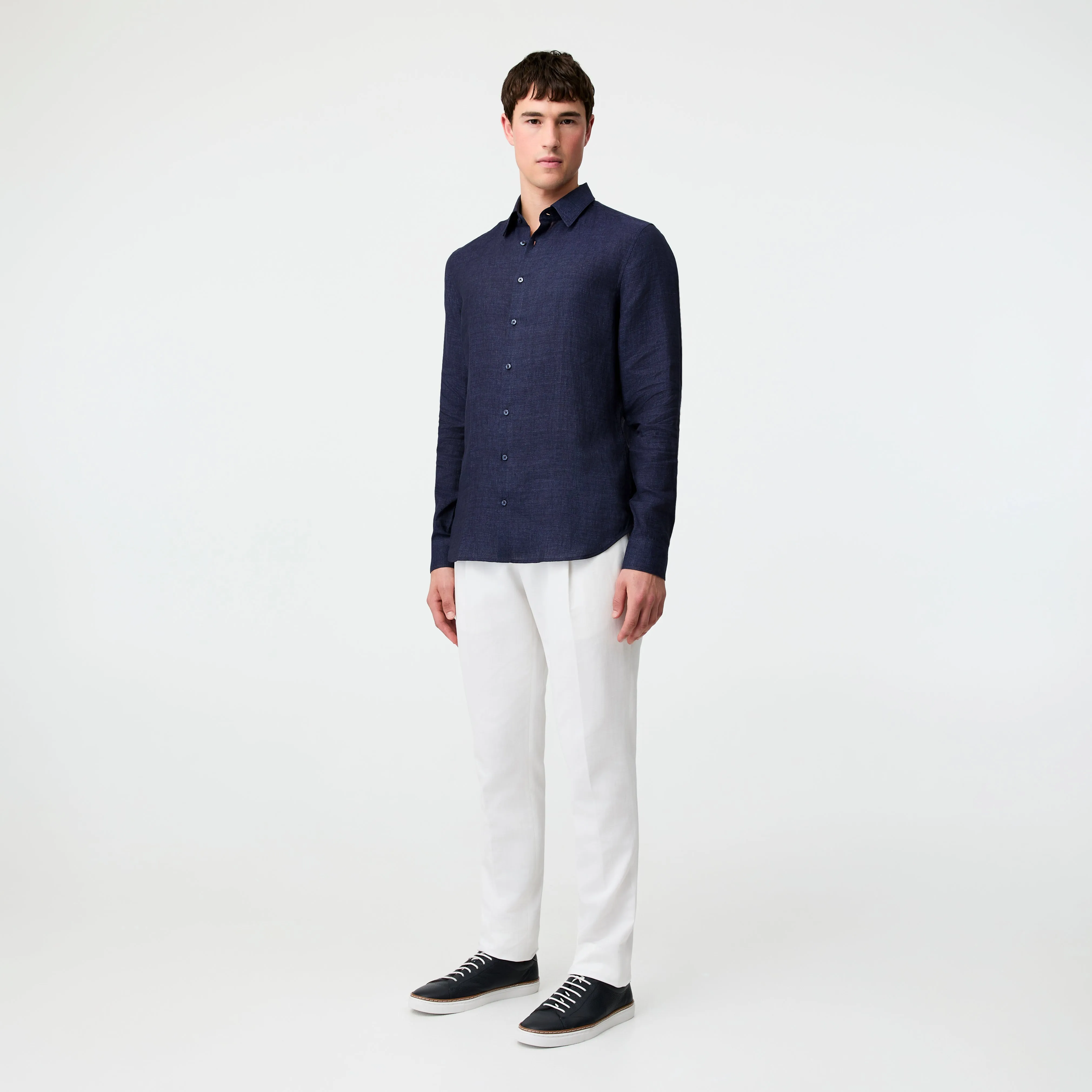 Tailored Fit Fine Linen Shirt Navy