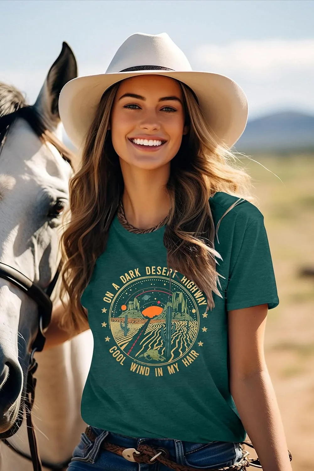 TAOHONG Adventure Shirts Women Retro Desert Highway T-Shirt Funny Nature Graphic Tee Casual Short Sleeve Tee Tops