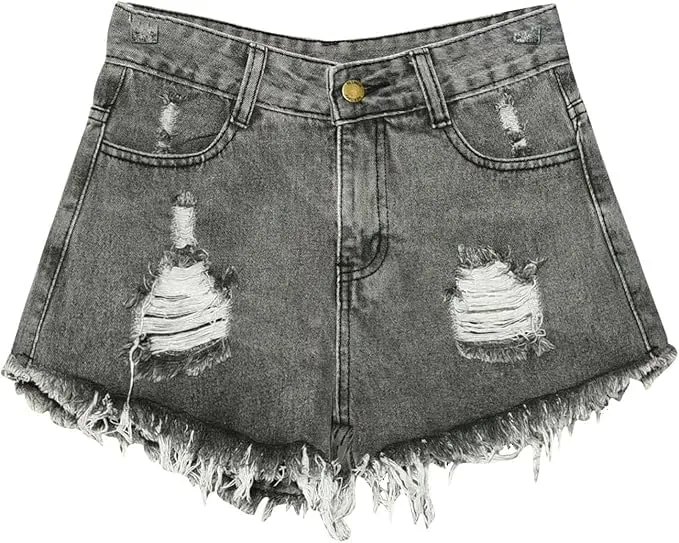 Teen Girls Summer Jeans Shorts for Women Y2K Plus Size Waisted Stretchy Ripped Jean Shorts with Pockets