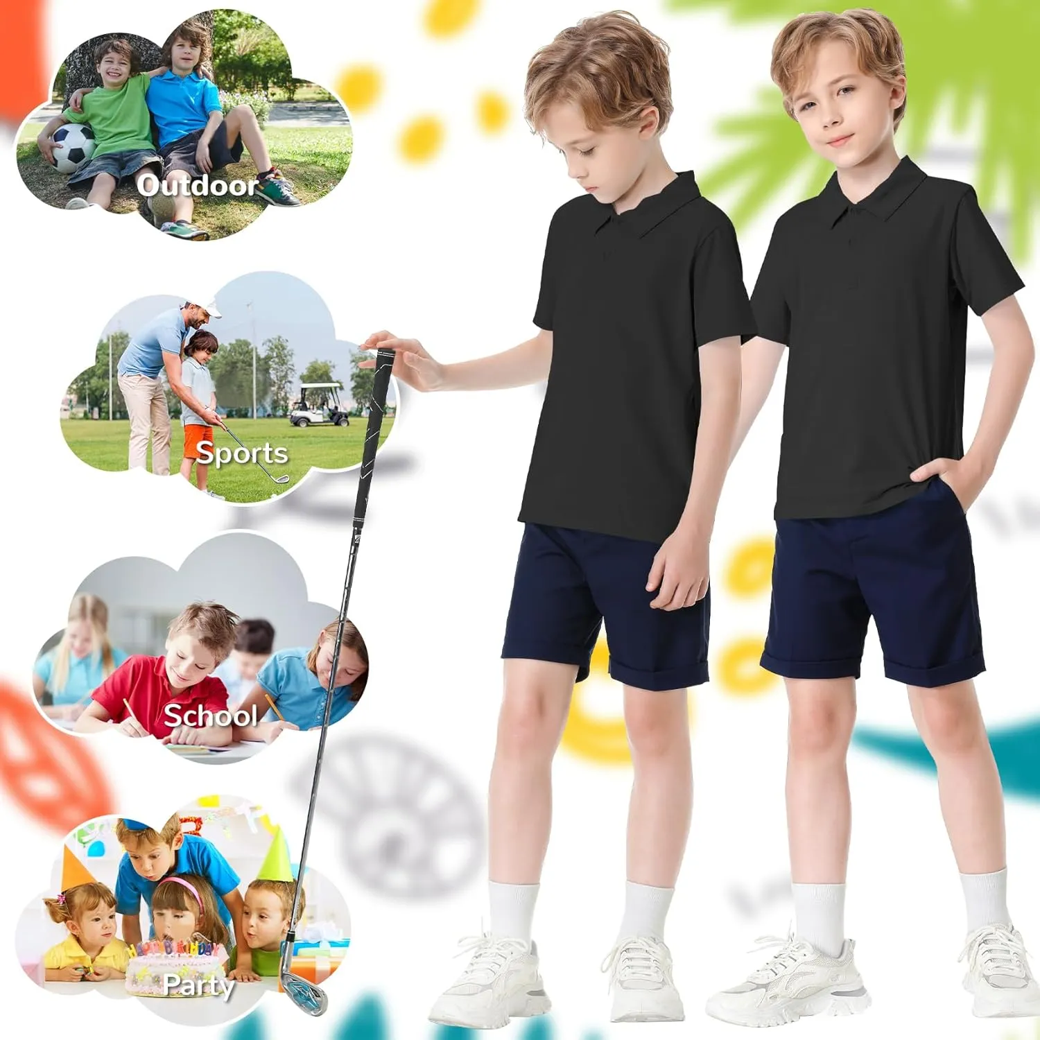 Toddler to Youth Stain Resistant Polo Shirts Kids Collared Golf T-Shirt School Uniform for Boys and Girls
