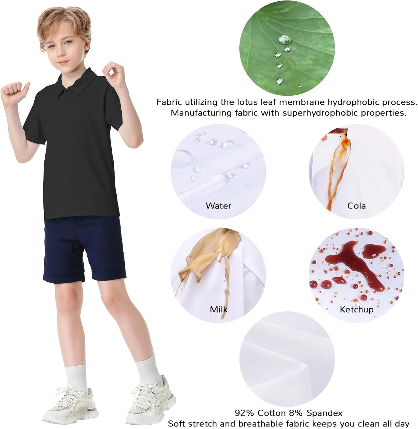 Toddler to Youth Stain Resistant Polo Shirts Kids Collared Golf T-Shirt School Uniform for Boys and Girls