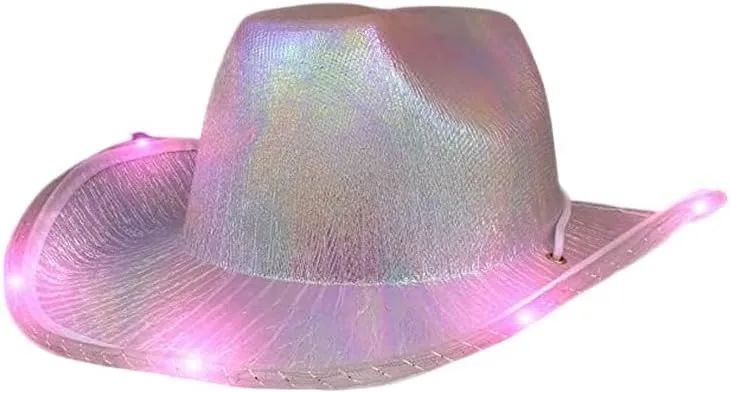 Unisex Cowboy Hat Light Up Flashing LED Brim Fun Light Up Hat For Wedding Prom Birthday Party Halloween Christmas