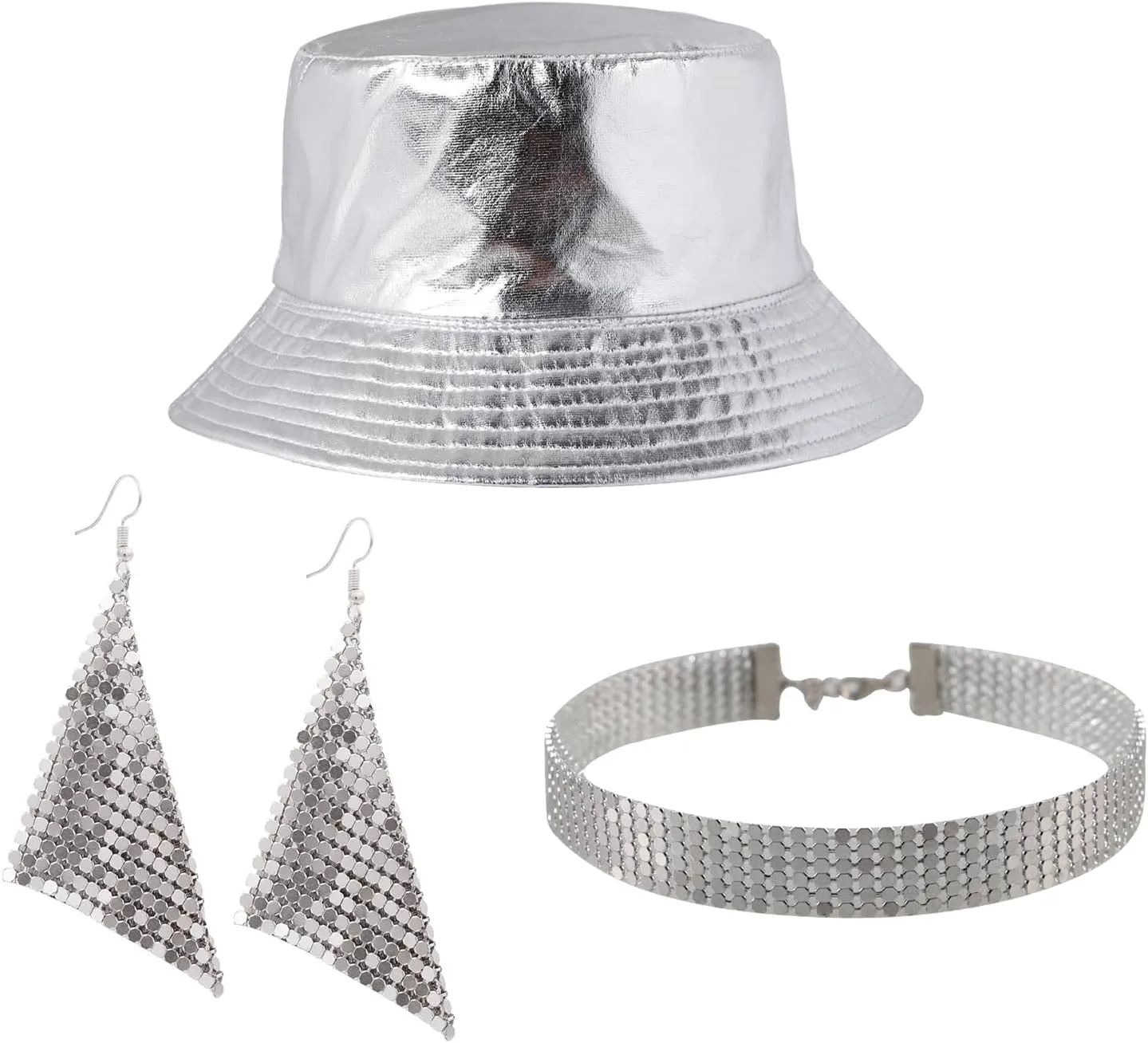 Unisex Metallic Bucket Hat Waterproof Holographic Bucket Hat Fishing Hat Trendy Hip Pop Sun Cap