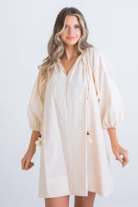 Vneck Poplin Swing Dress