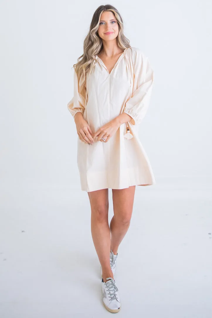 Vneck Poplin Swing Dress