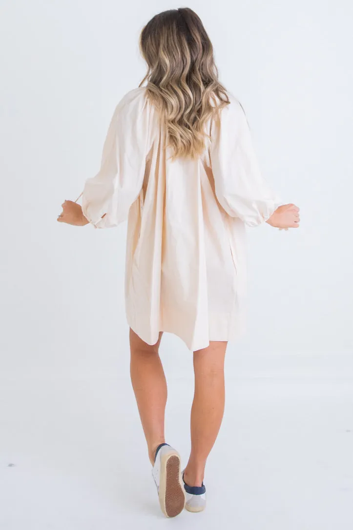Vneck Poplin Swing Dress