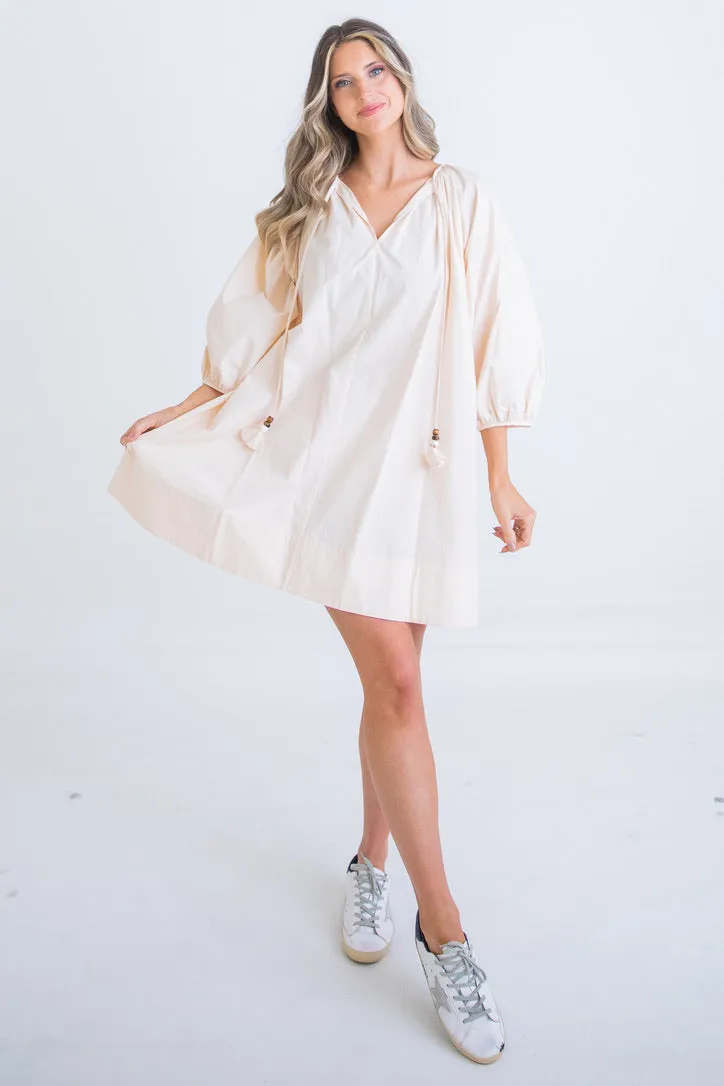 Vneck Poplin Swing Dress