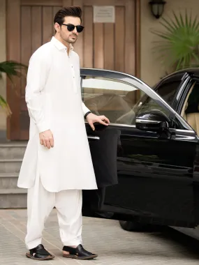 White Blended Kameez Shalwar - ALWA-KS-248