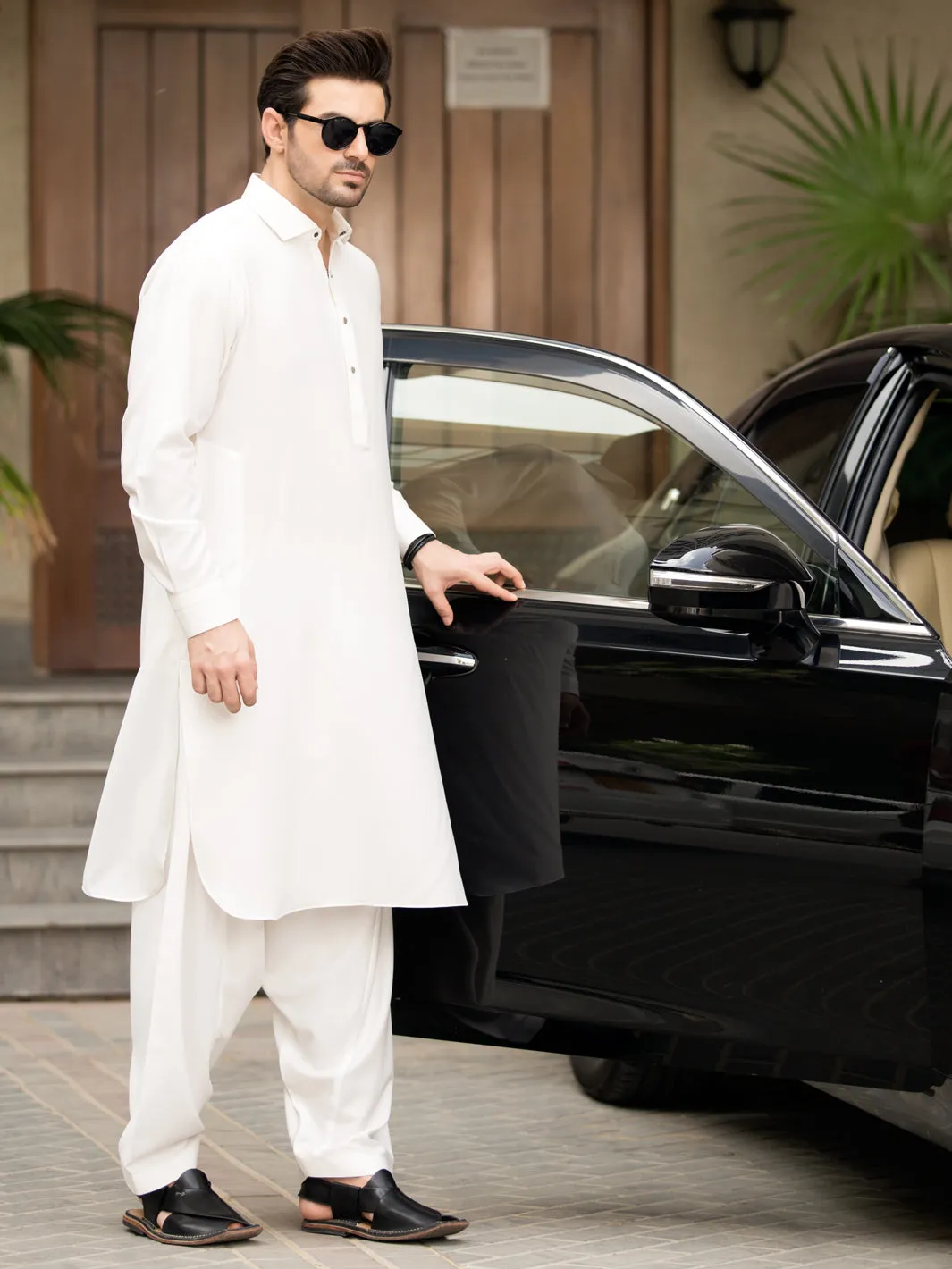 White Blended Kameez Shalwar - ALWA-KS-248