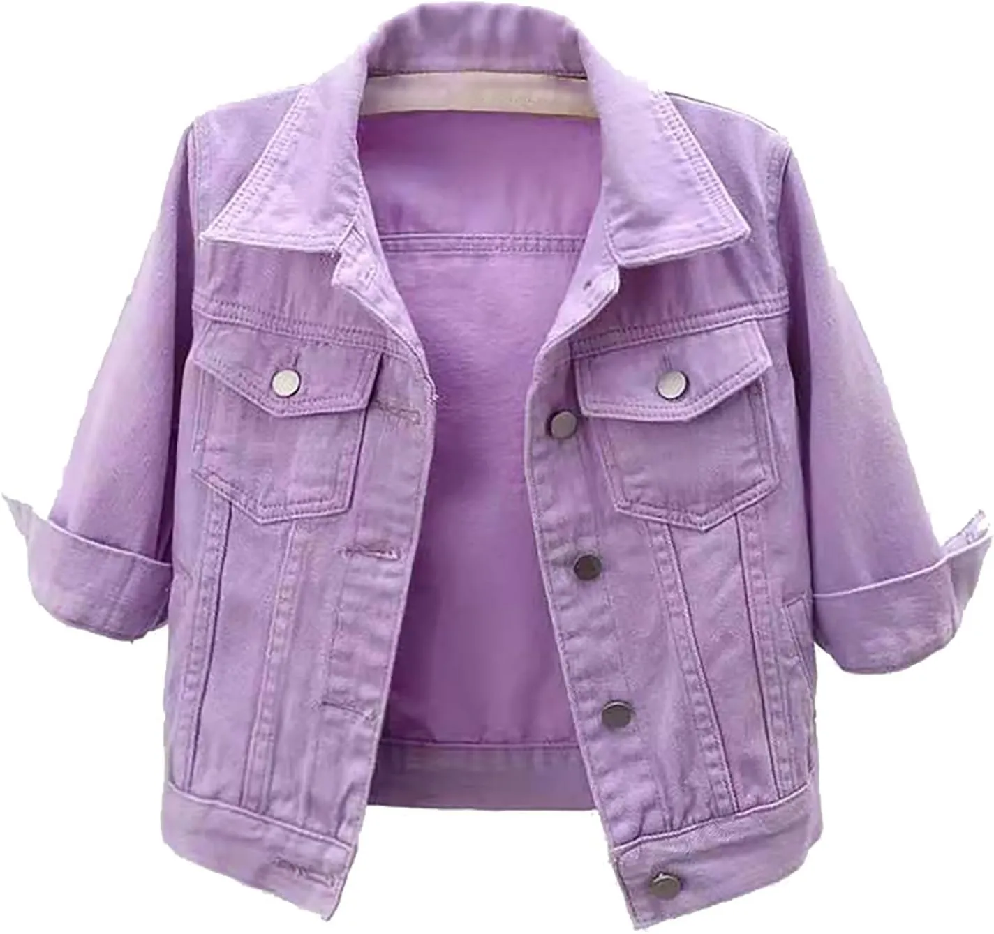Winter Coat Women Women's 3/4 Sleeve Colored Cropped Denim Jacket Light Jacket Time Coat