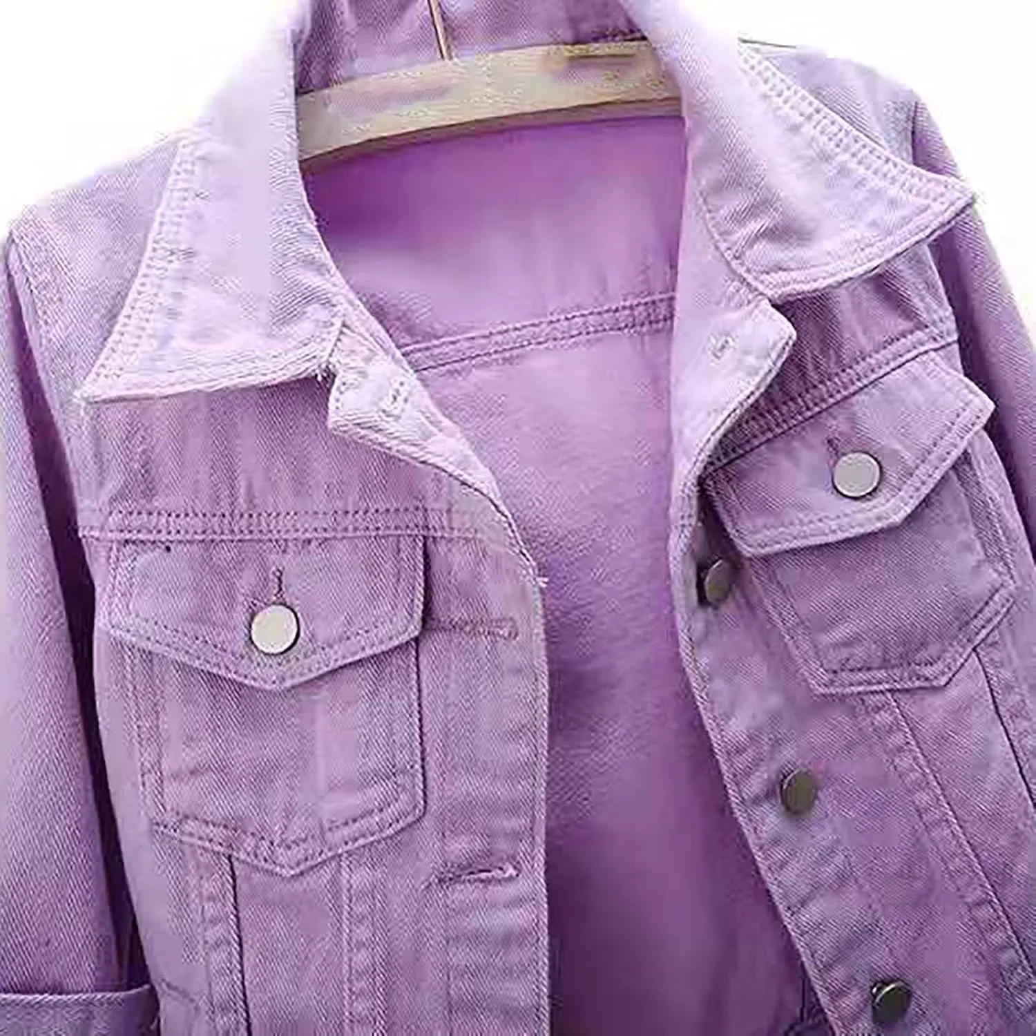 Winter Coat Women Women's 3/4 Sleeve Colored Cropped Denim Jacket Light Jacket Time Coat