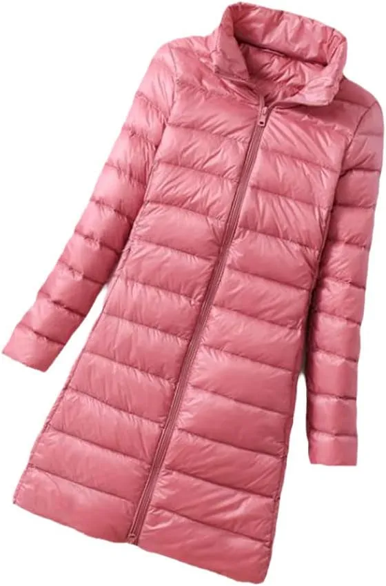 Winter Womens Down Jackets Long Ultra Light Thin Casual Puffer Coat Slim Remove Hooded Parka