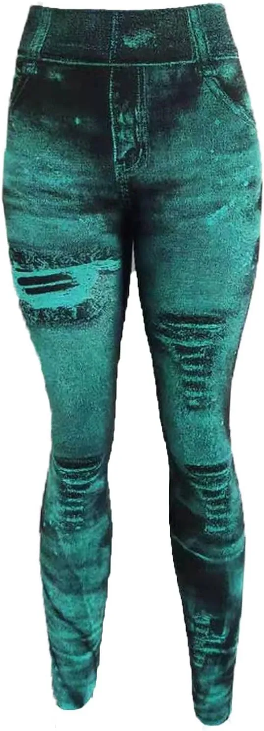 Women Denim Print Leggings Fake Jeans Seamless Full Length Tights High Waist Jeggings Workout Sport Yoga Pants