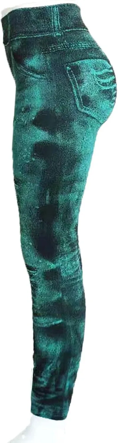 Women Denim Print Leggings Fake Jeans Seamless Full Length Tights High Waist Jeggings Workout Sport Yoga Pants