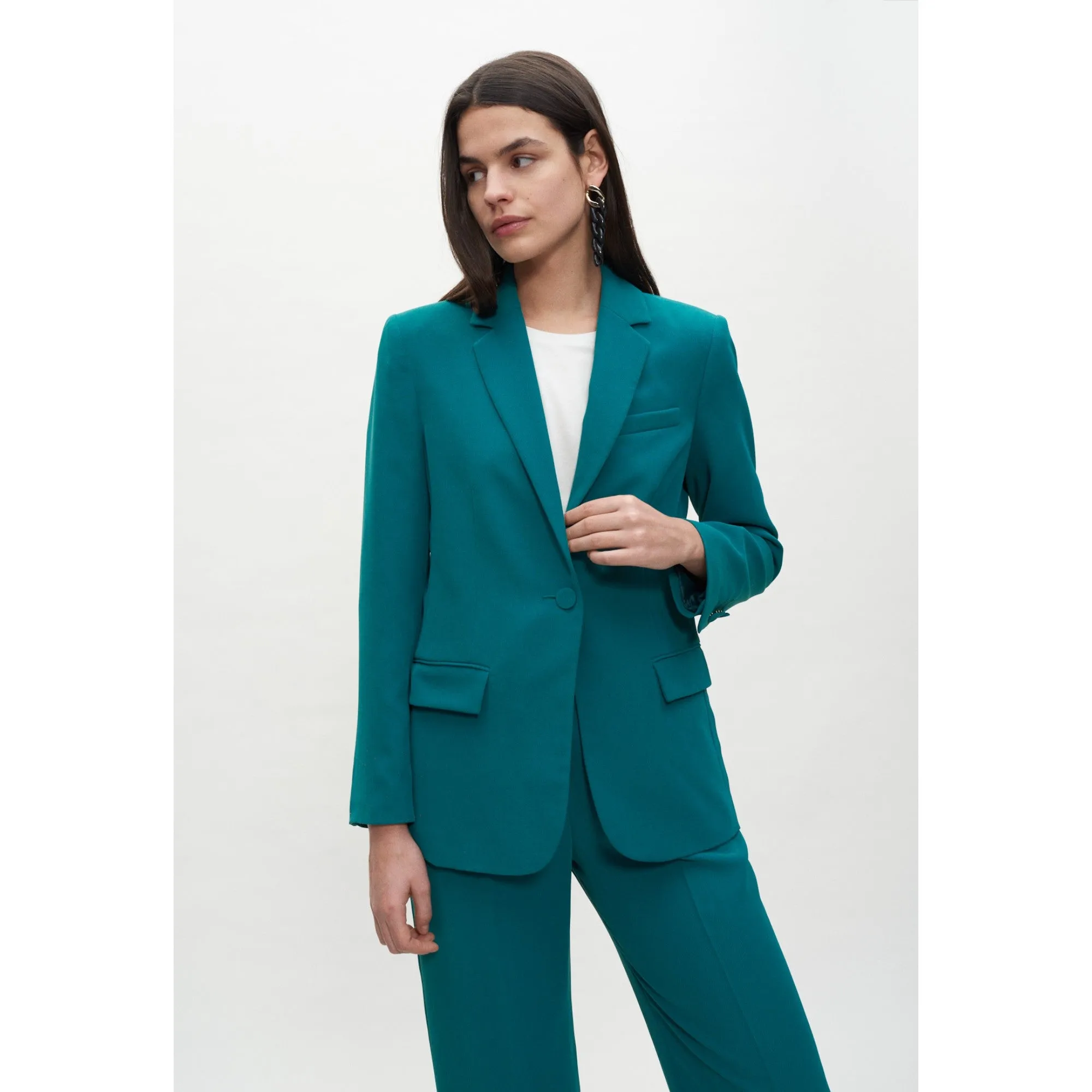 Women Tailored Jacket With Pockets - Green