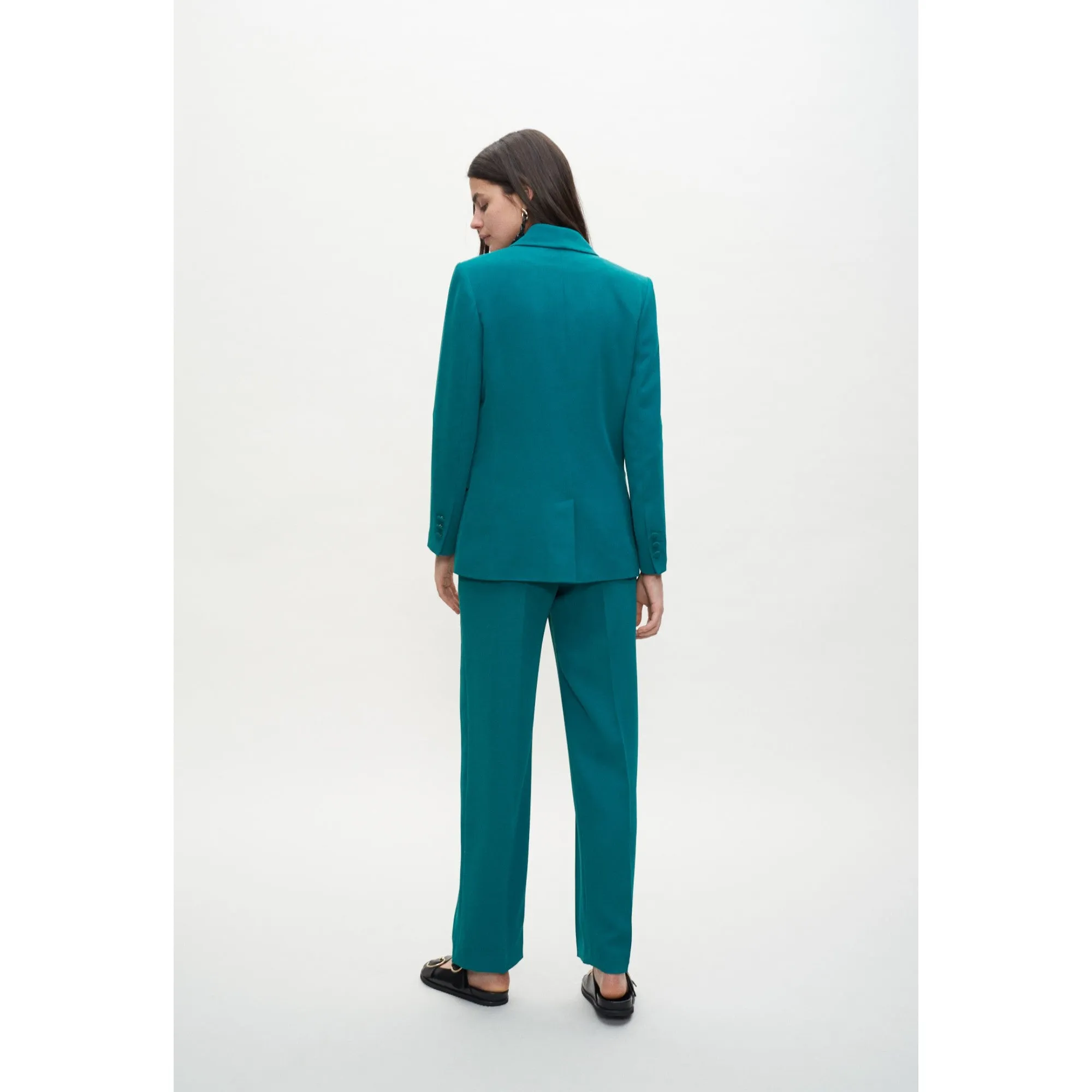 Women Tailored Jacket With Pockets - Green