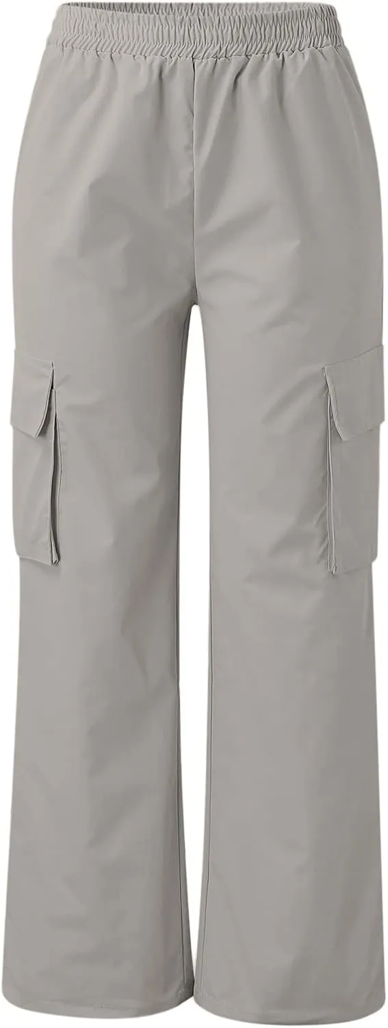 Women's Belt Less High Elastic Waisted Straight Leg Relaxed Style Trousers Slim Fit Fashion and Cool Streetwear