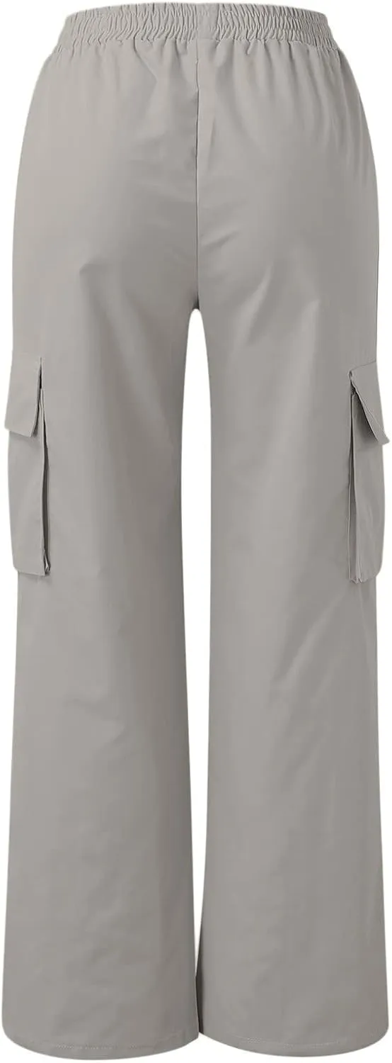 Women's Belt Less High Elastic Waisted Straight Leg Relaxed Style Trousers Slim Fit Fashion and Cool Streetwear